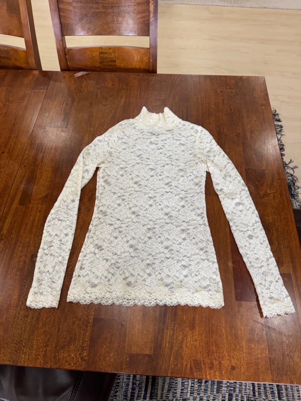 Moda International Lace Long-Sleeve Mock Neck Top - Cream